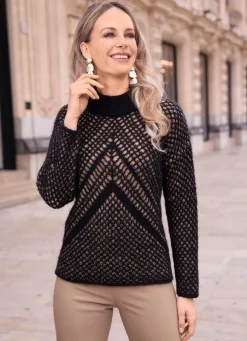 New BADER Pullover in doppellagiger Optik SCHWARZ-CAMEL