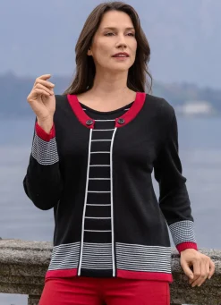 New BADER Pullover in Doppel-Optik SCHWARZ-ROT-WEISS