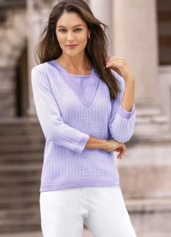 New BADER Pullover in Doppel-Optik FLIEDER-WEISS