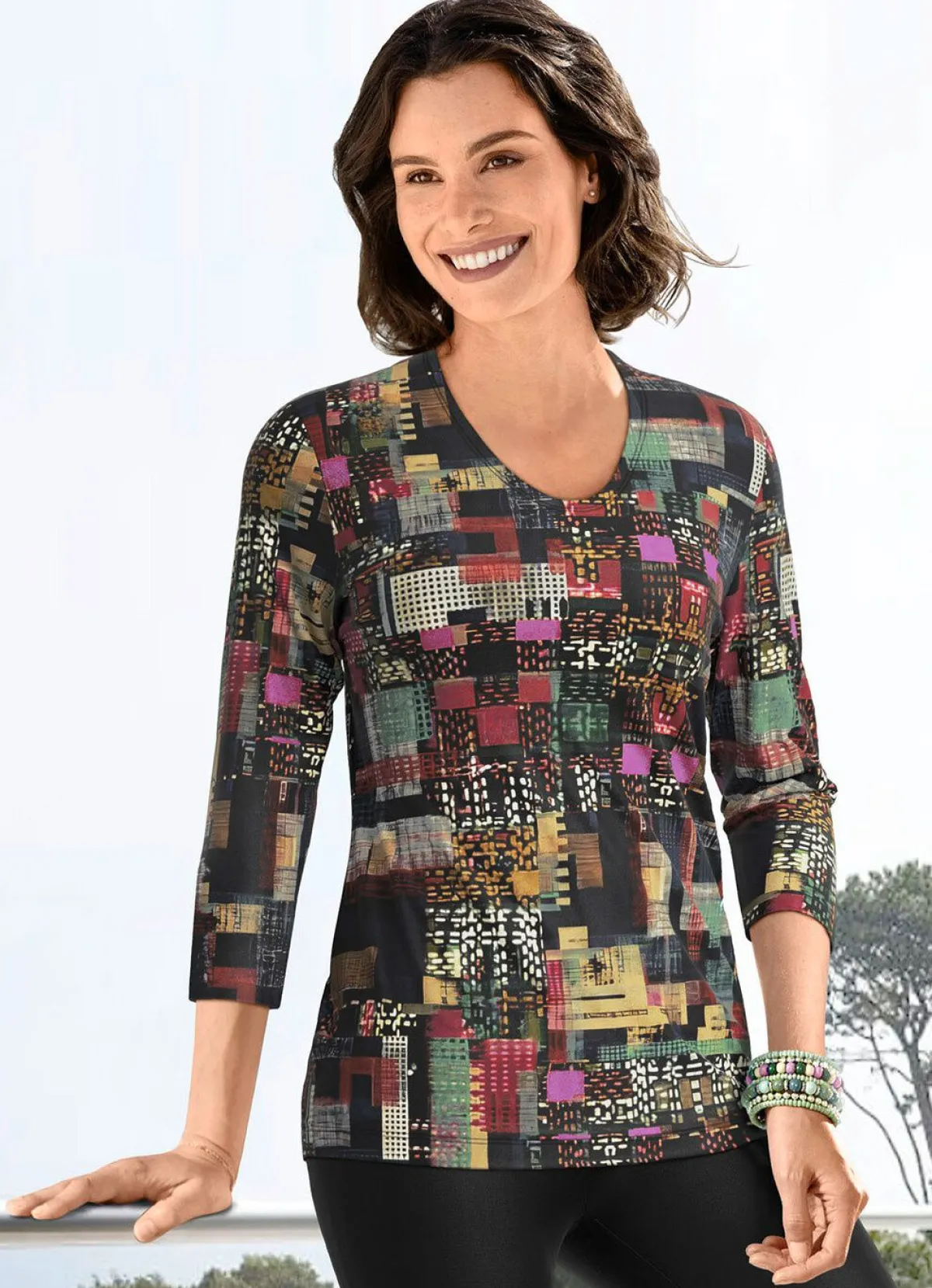 Clearance KLAUS MODELLE MADE IN GERMANY Pullover in Feinstrick SCHWARZ-MULTICOLOR