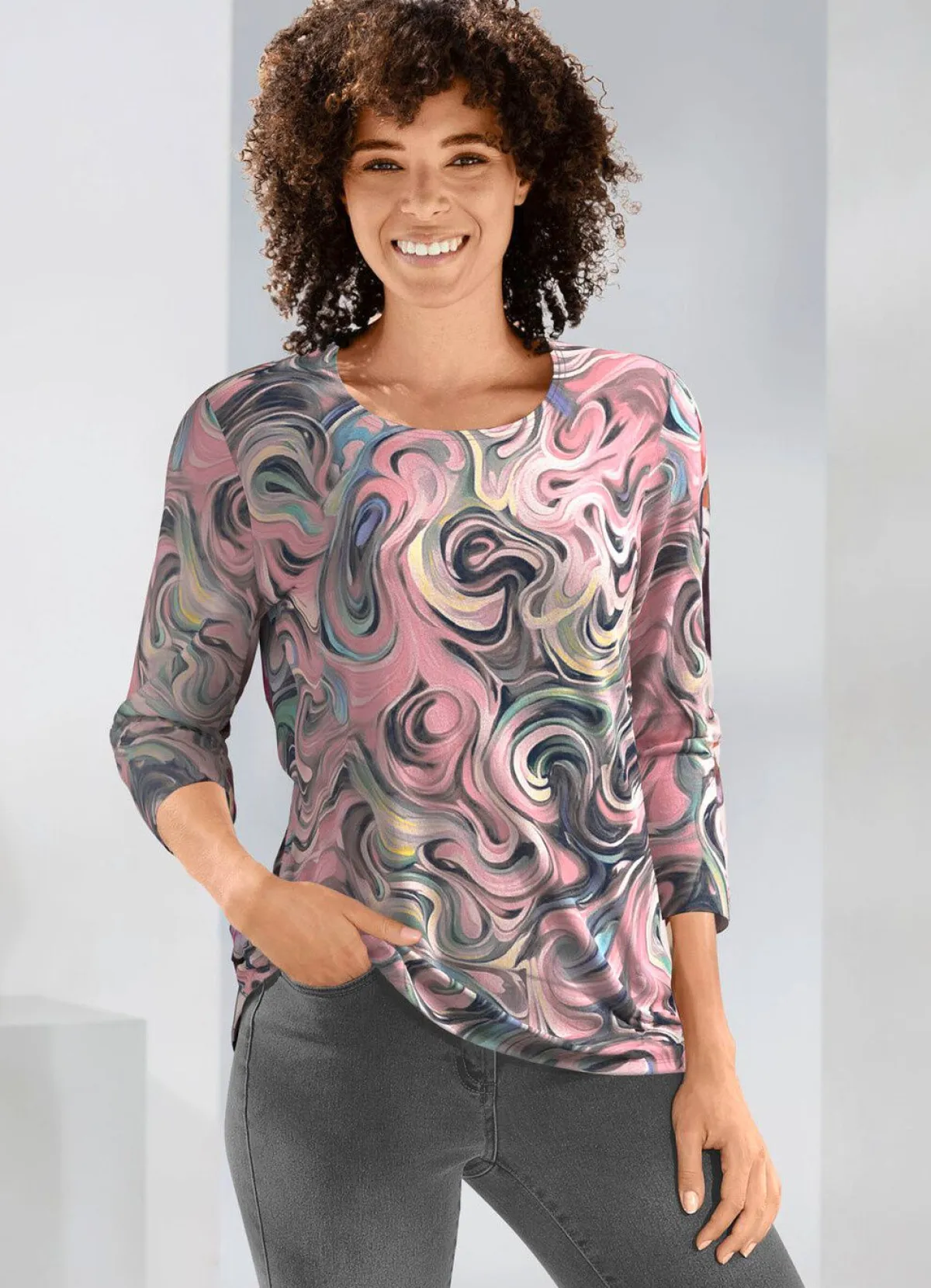 Outlet KLAUS MODELLE MADE IN GERMANY Pullover in Feinstrick ROSA-SCHWARZ-MULTICOLOR