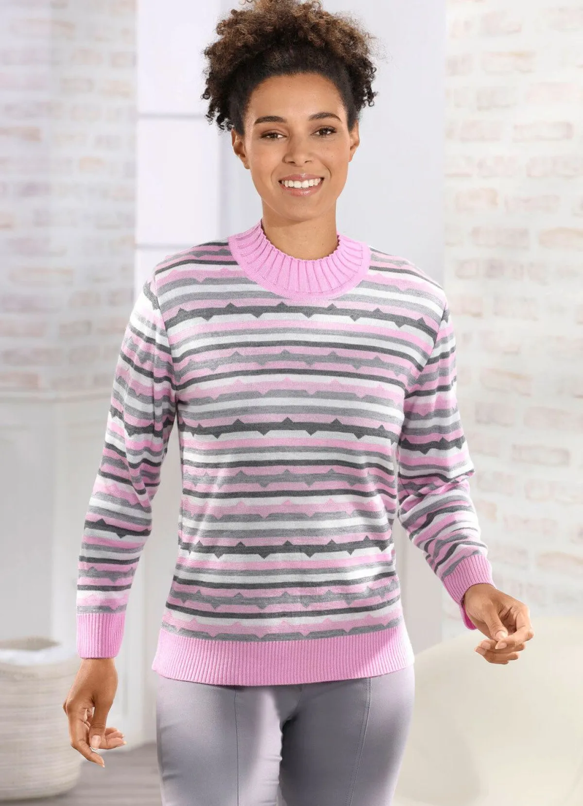 Online BADER Pullover in Feinstrick ROSÉ-GRAU-ECRU