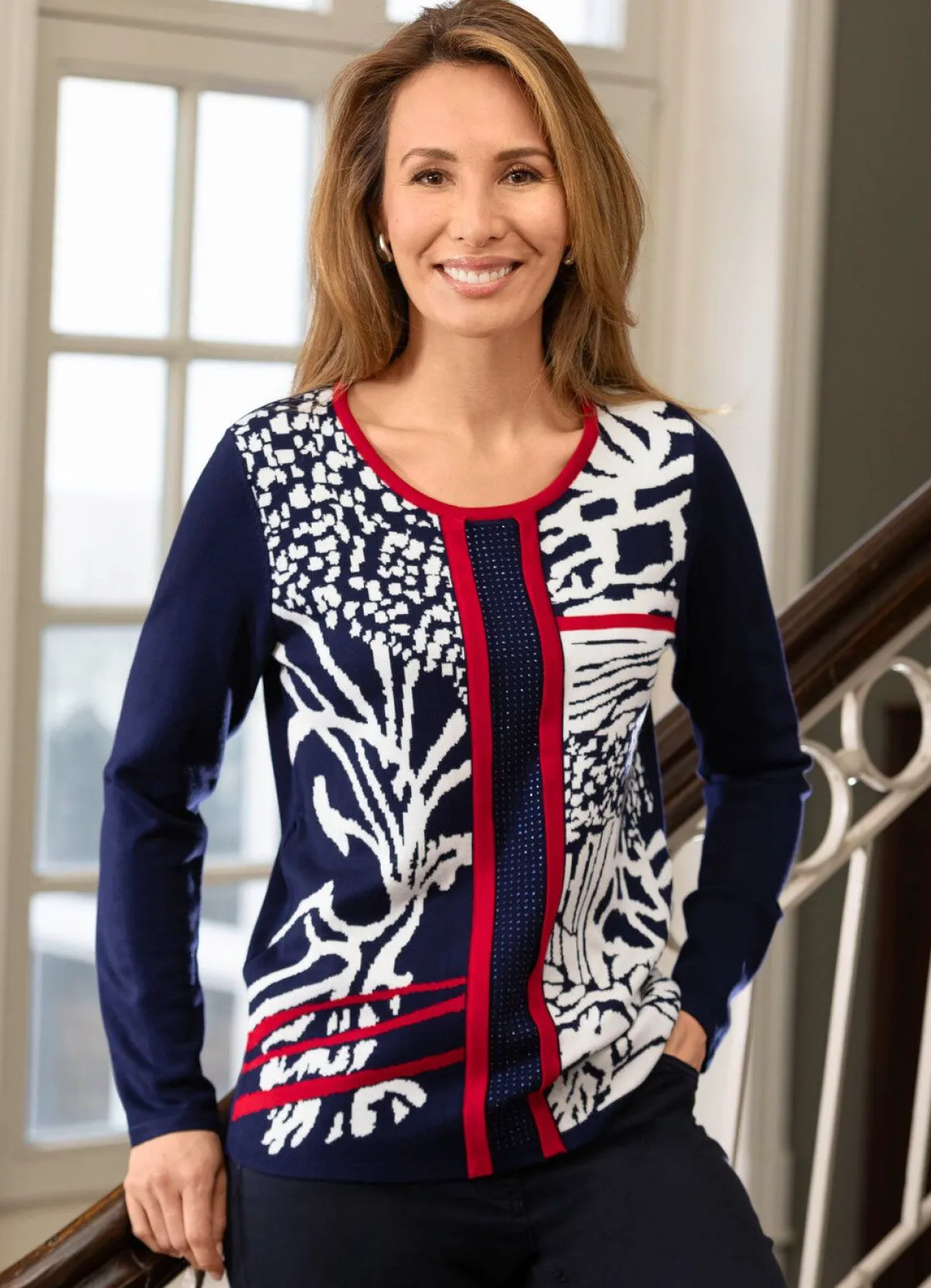 Best BADER Pullover in Feinstrick MARINE-ECRU-ROT