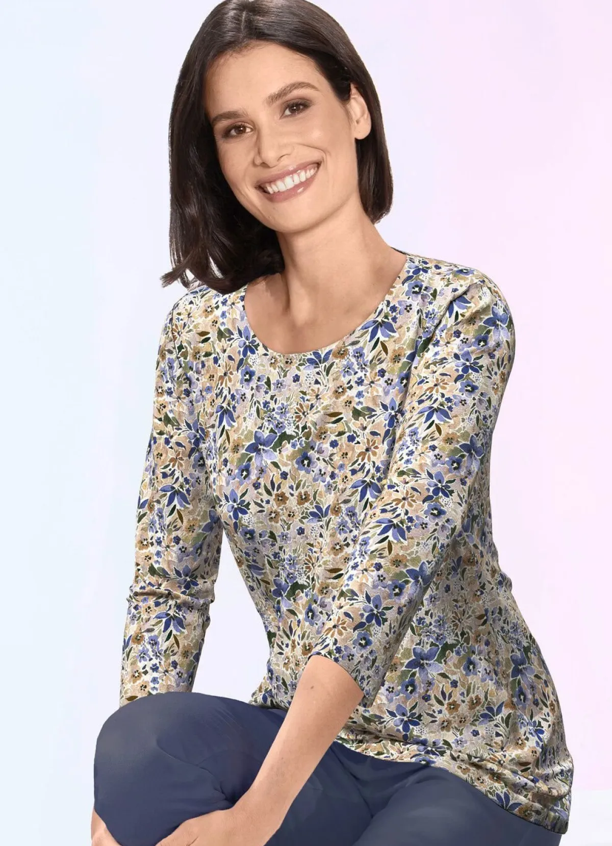 Best KLAUS MODELLE MADE IN GERMANY Pullover in Feinstrick BEIGE-BLAU-MULTICOLOR