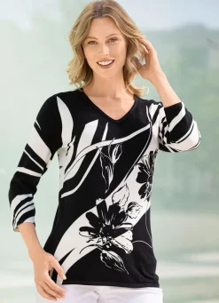 Discount BADER Pullover in Feinstrick SCHWARZ-ECRU