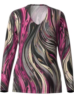New KLAUS MODELLE MADE IN GERMANY Pullover in Feinstrick SCHWARZ-BEIGE-MAGENTA