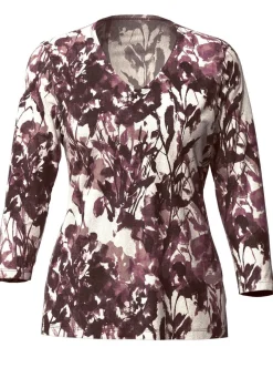 Hot KLAUS MODELLE MADE IN GERMANY Pullover in Feinstrick ECRU-BORDEAUX