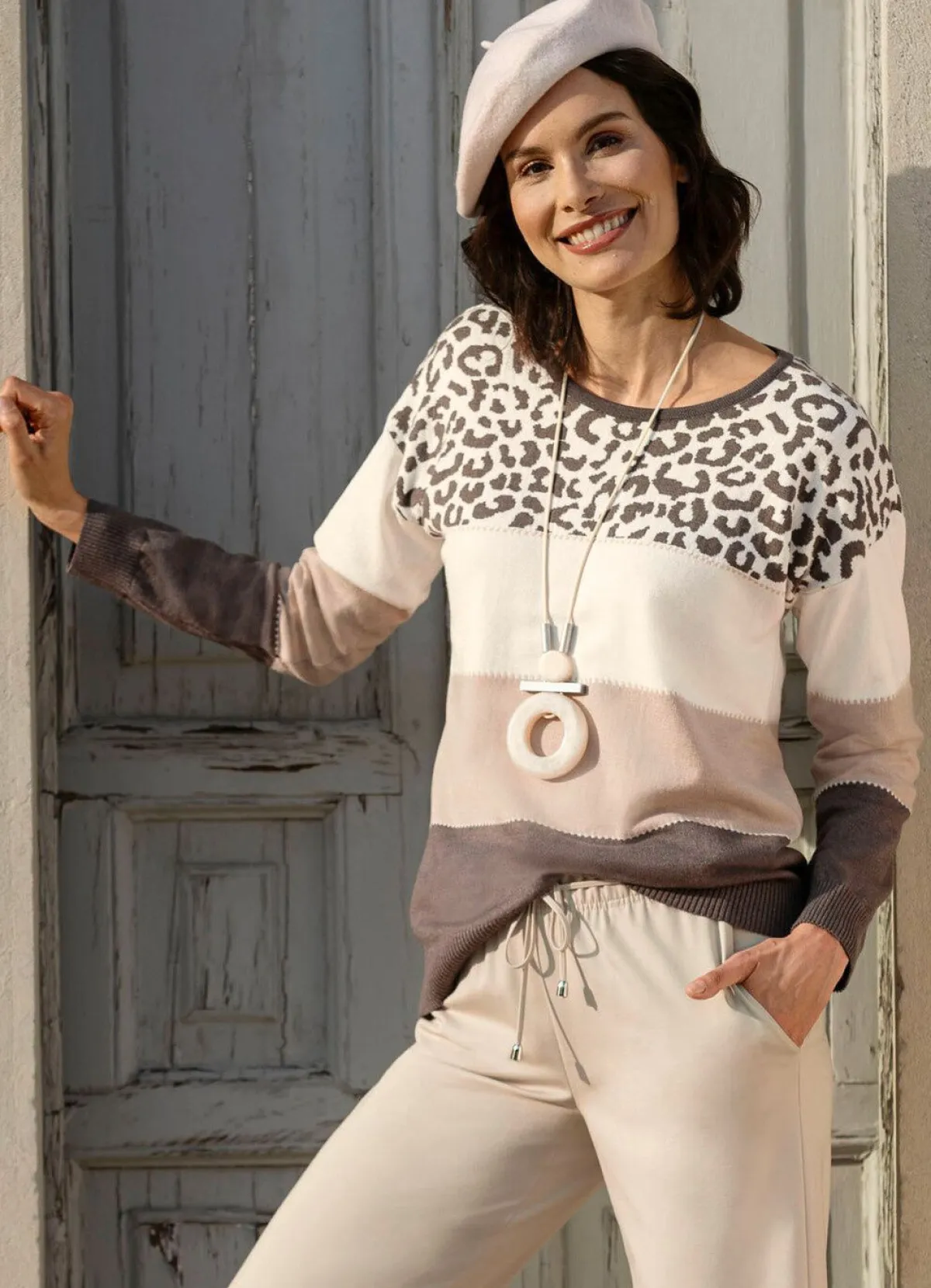 Sale BADER Pullover in Feinstrick ECRU-BEIGE-BRAUN