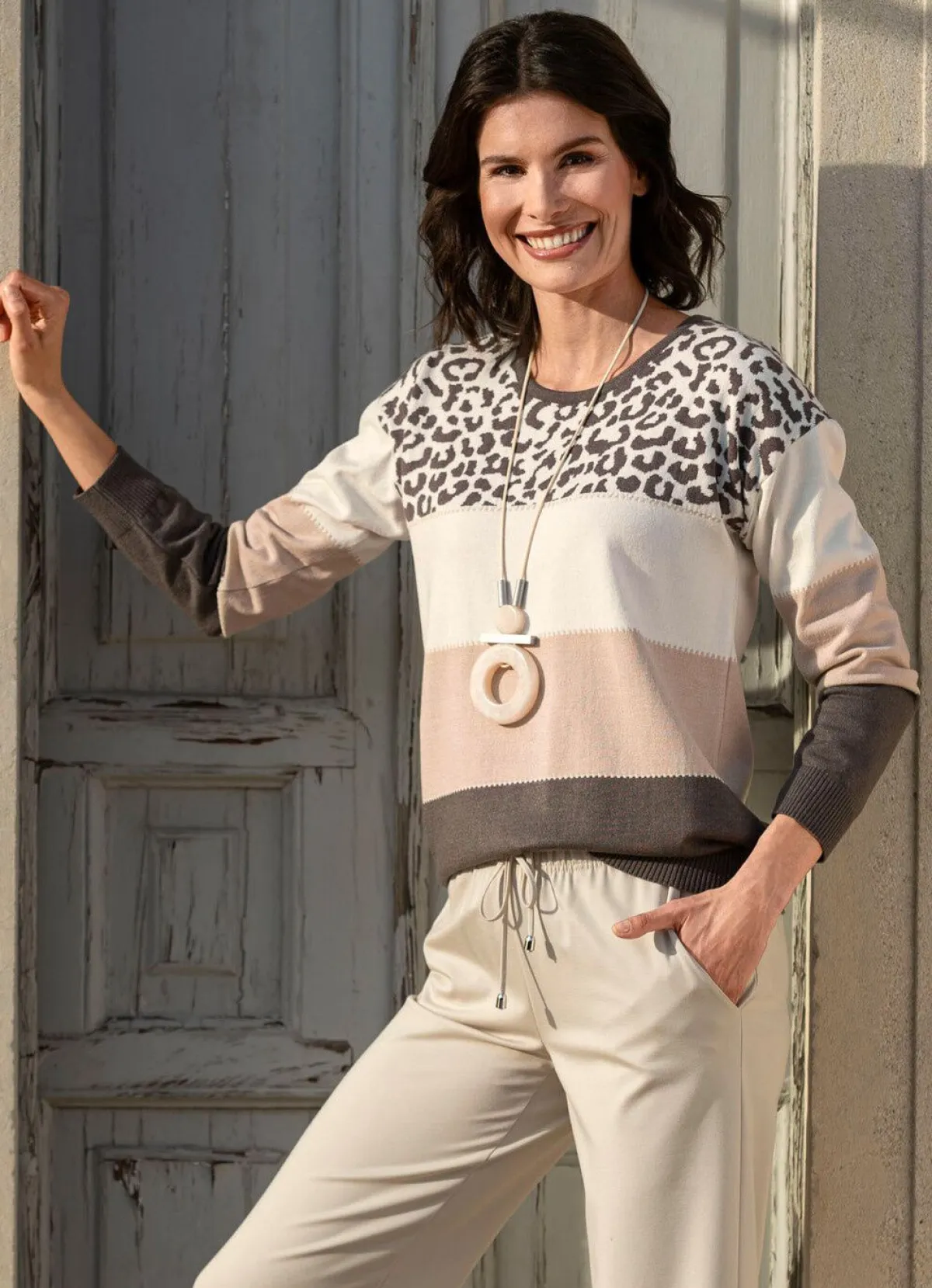 Sale BADER Pullover in Feinstrick ECRU-BEIGE-BRAUN