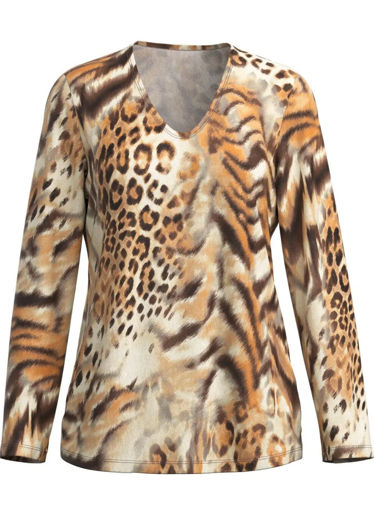 KLAUS MODELLE MADE IN GERMANY Pullover in Feinstrick BRAUN-ORANGE-CREME