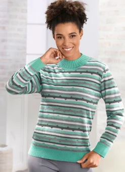 Hot BADER Pullover in Feinstrick MINT-GRAU-ECRU