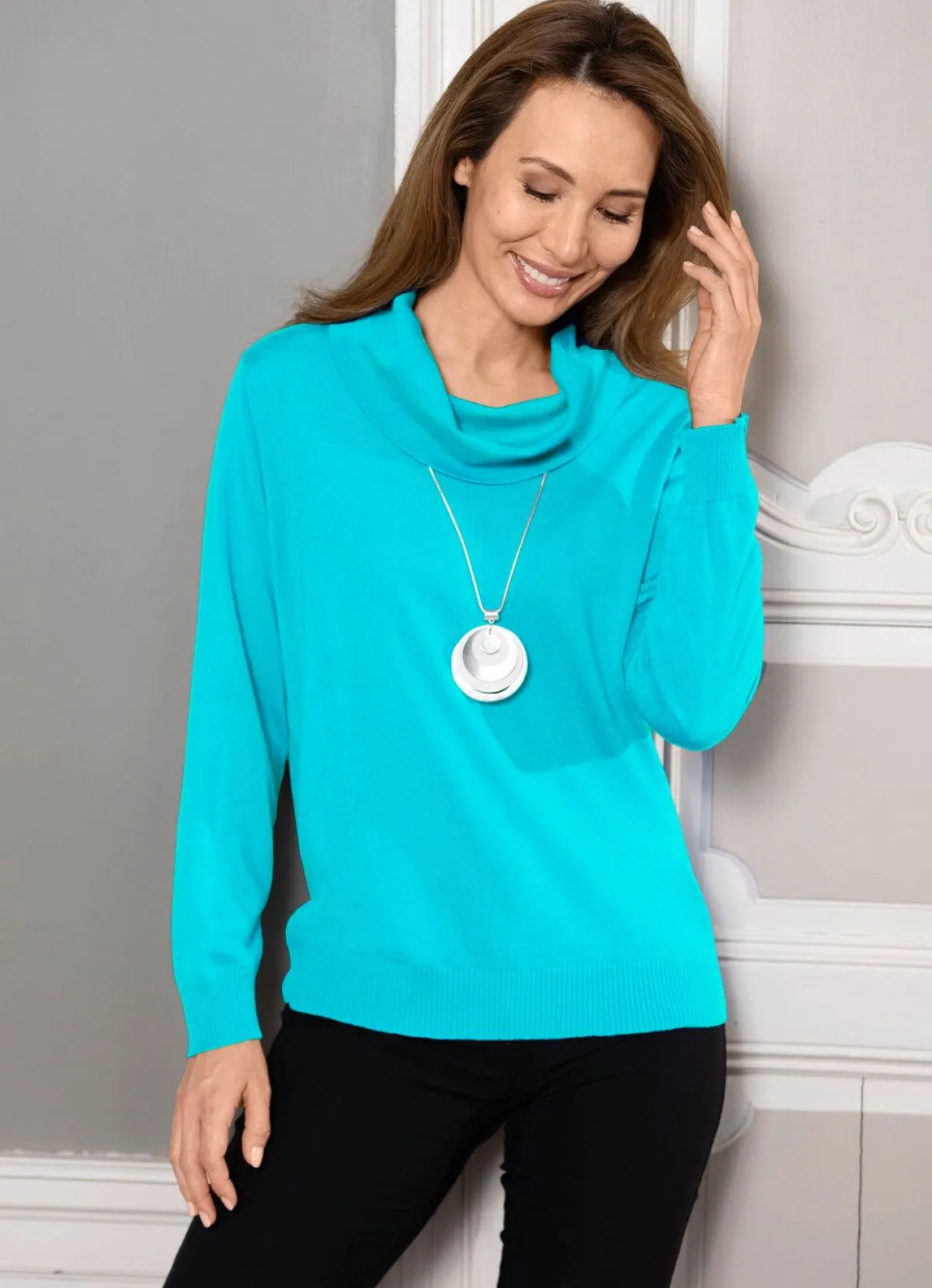 Hot BADER Pullover in Feinstrick mit Schurwolle TÜRKIS