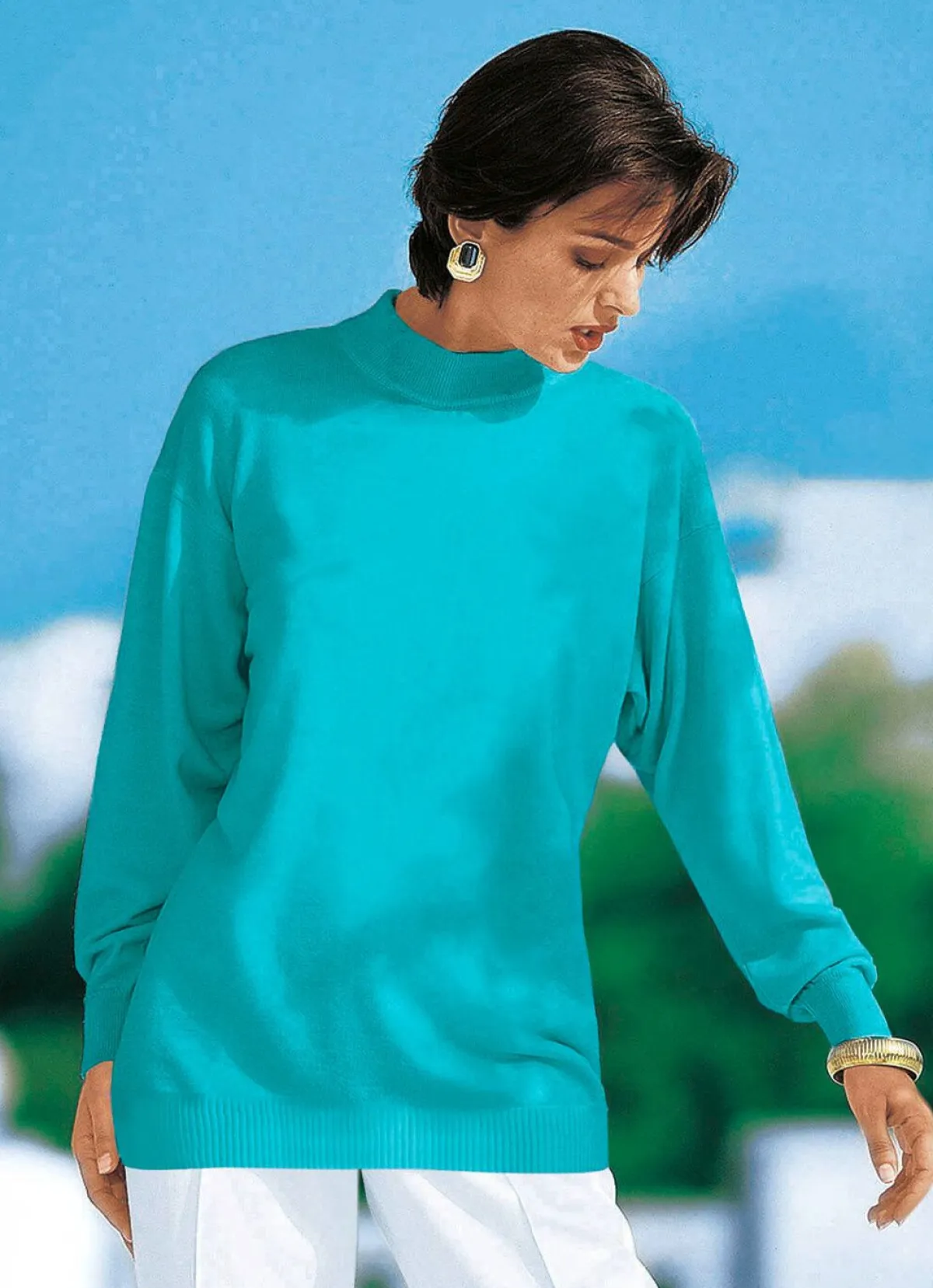 Outlet BADER Pullover in Feinstrick mit Schurwolle TÜRKIS