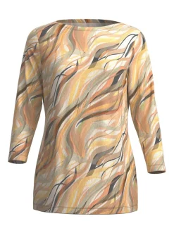 KLAUS MODELLE MADE IN GERMANY Pullover in Feinstrick mit Alloverdruck ECRU-GELB-MULTICOLOR
