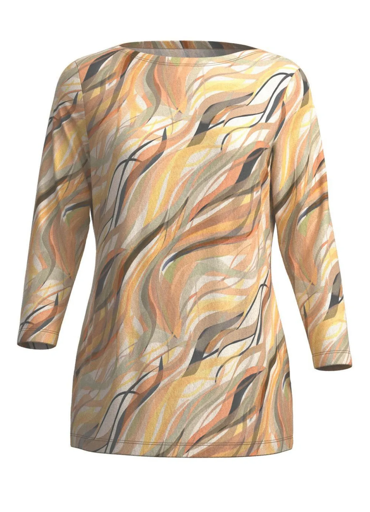 KLAUS MODELLE MADE IN GERMANY Pullover in Feinstrick mit Alloverdruck ECRU-GELB-MULTICOLOR