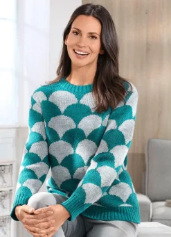 New BADER Pullover in flauschigem Jacquard-Dessin GRAU MELIERT-PETROL