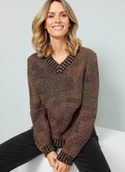Outlet BADER Pullover in Grobstrick SCHWARZ-LILA-ORANGE
