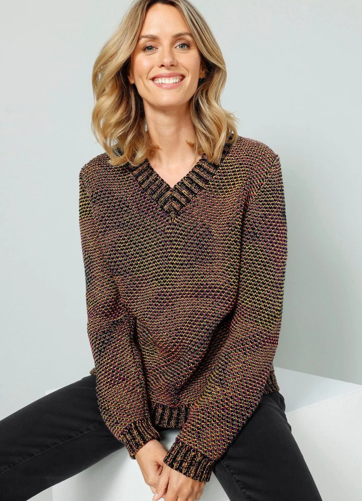 Outlet BADER Pullover in Grobstrick SCHWARZ-LILA-ORANGE