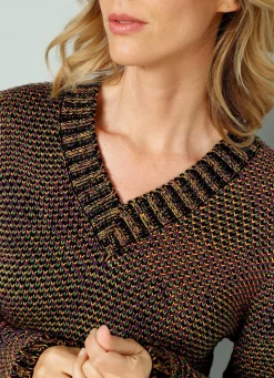 Outlet BADER Pullover in Grobstrick SCHWARZ-LILA-ORANGE