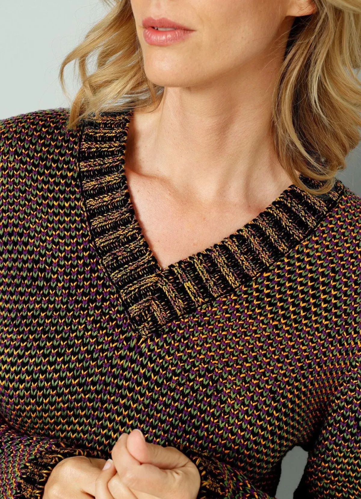 Outlet BADER Pullover in Grobstrick SCHWARZ-LILA-ORANGE