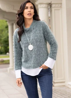Tizia Pullover in 2-in-1-Optik SMARAGDGRÜN-SCHWARZ-GRÜN-WEISS