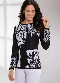 Outlet BADER Pullover in Jacquard-Dessin SCHWARZ-WEISS