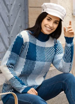BADER Pullover in Jacquard-Dessin JEANSBLAU-BLEU-WEISS