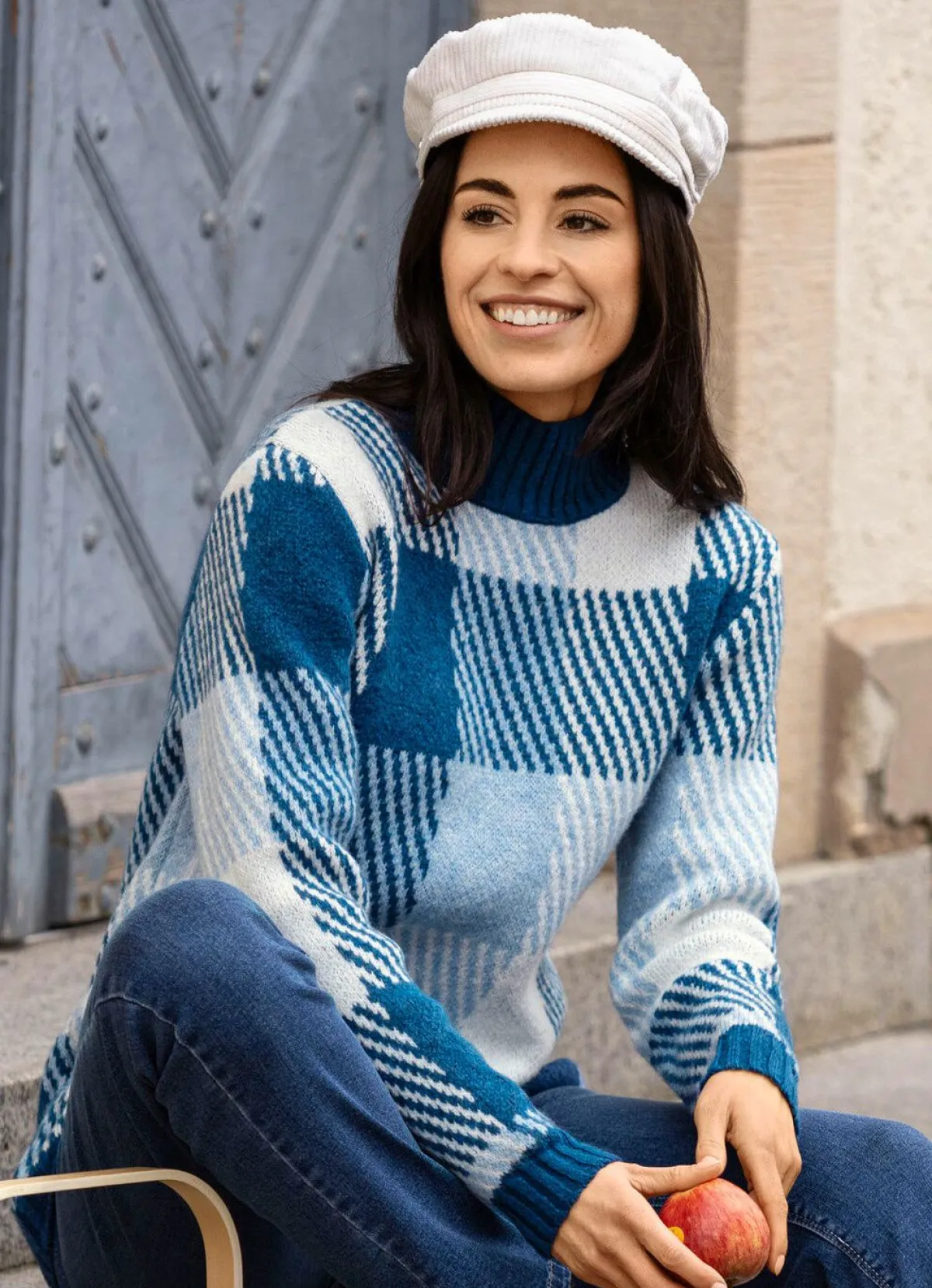 BADER Pullover in Jacquard-Dessin JEANSBLAU-BLEU-WEISS