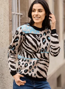 Outlet BADER Pullover in Jacquard-Dessin SCHWARZ-BEIGE-HELLBLAU