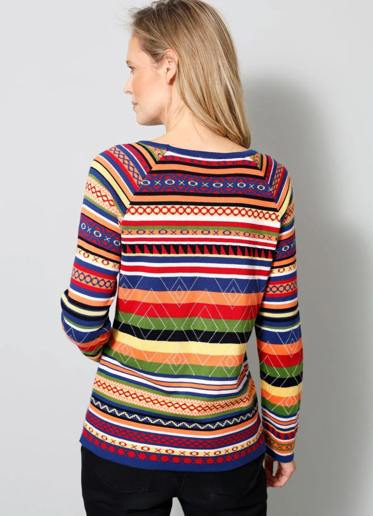 BADER Pullover in Jacquard-Dessin ROT-BLAU-GRÜN