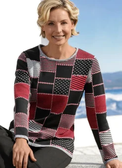 New BADER Pullover in Jacquard-Dessin SCHWARZ-ROT-ECRU