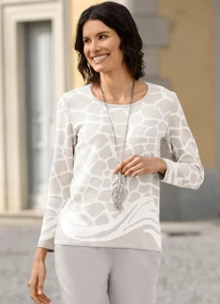 Hot BADER Pullover in Jacquard-Dessin HELLGRAU-WEISS