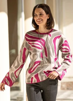 BADER Pullover in Jacquard-Dessin FUCHSIA-GRAU-HELLGRAU