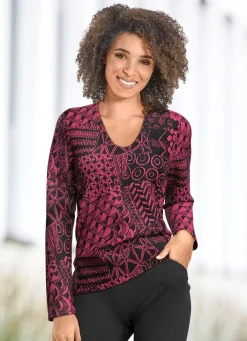 New KLAUS MODELLE MADE IN GERMANY Pullover in Jacquard-Dessin SCHWARZ-MAGENTA