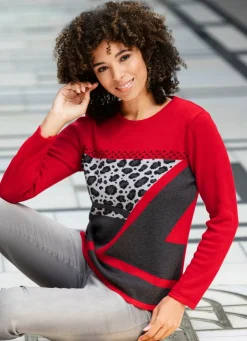 New BADER Pullover in Jacquard-Dessin ROT-GRAU MELIERT-SCHWARZ