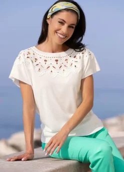 Online BADER Pullover in Materialmix mit Spitze ECRU