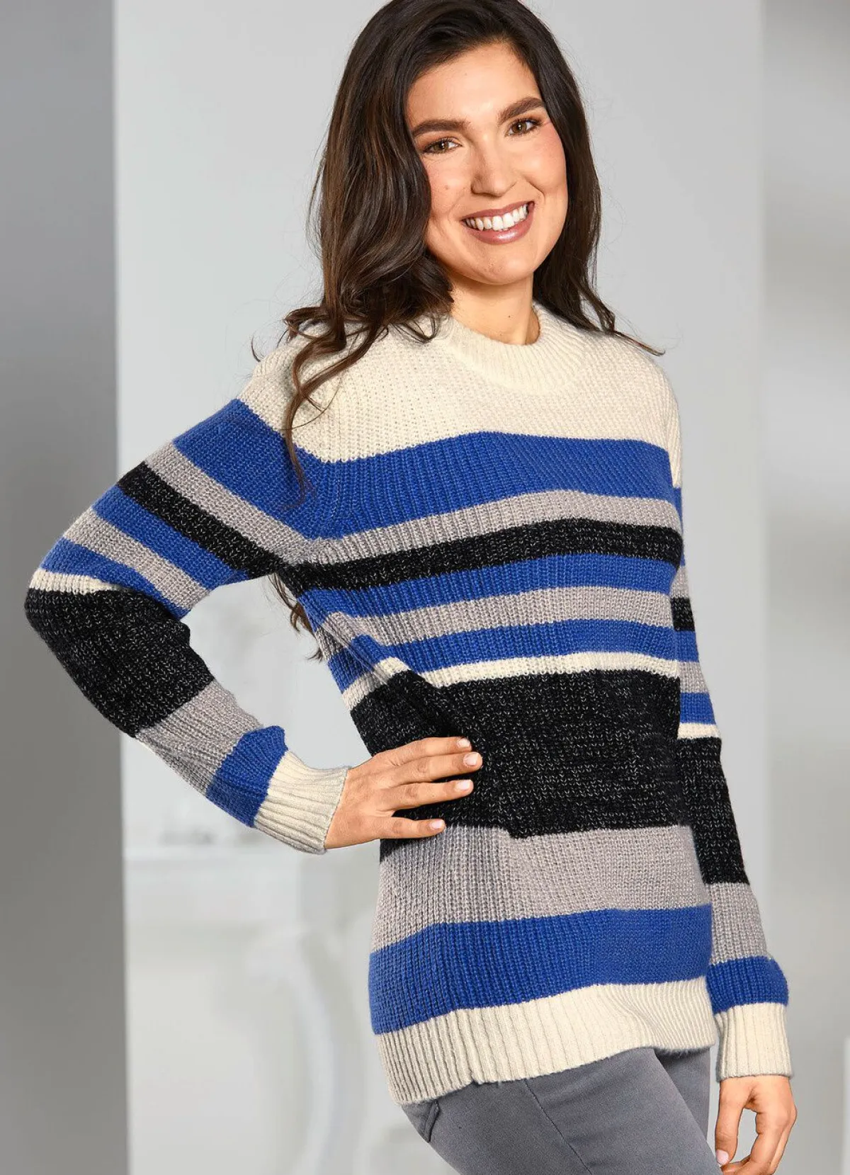 Online BADER Pullover in Perlfang ECRU-BLAU-MULTICOLOR