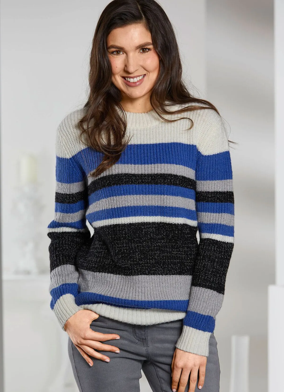 Online BADER Pullover in Perlfang ECRU-BLAU-MULTICOLOR