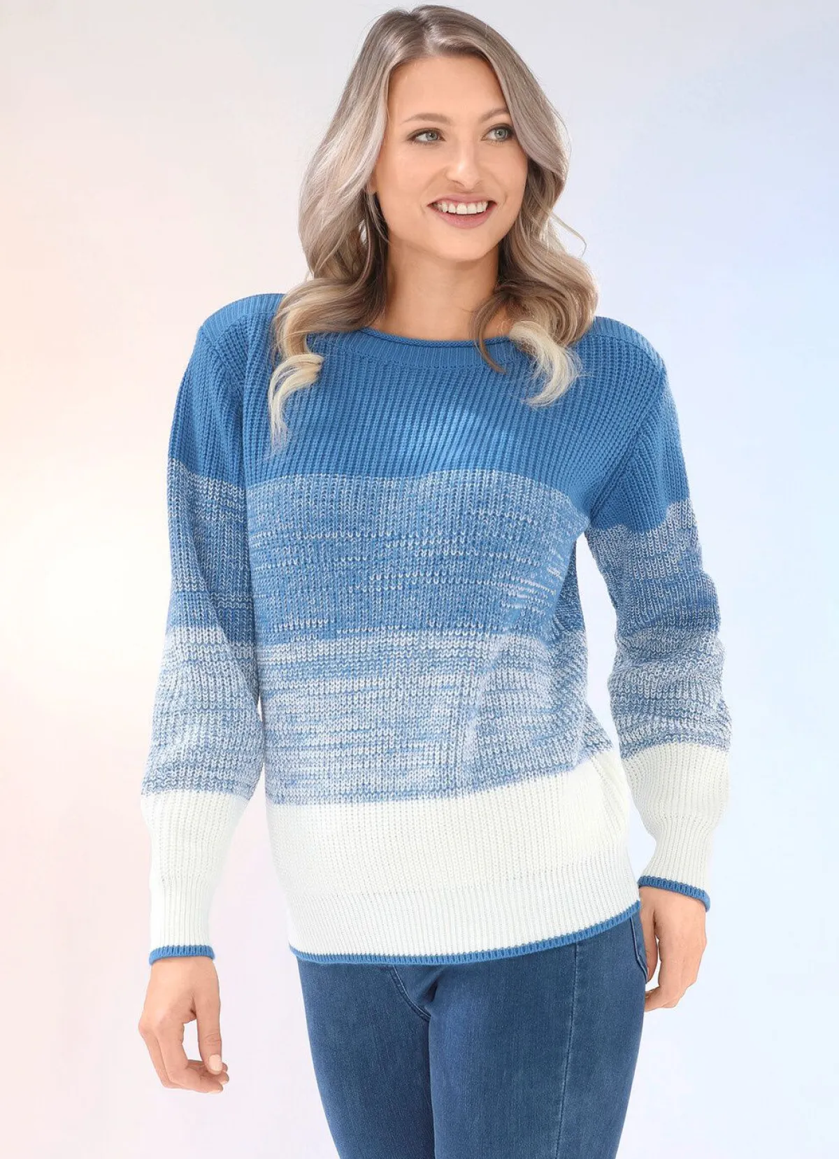 Outlet BADER Pullover in Perlfang JEANSBLAU-ECRU