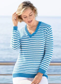 Best BADER Pullover in Ringeldessin JEANSBLAU-ECRU