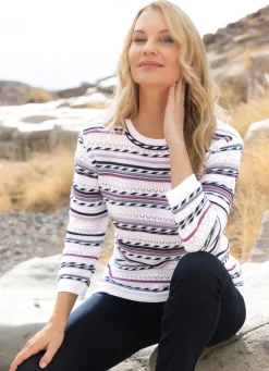 Outlet BADER Pullover in Ringeldessin WEISS-MARINE-LILA