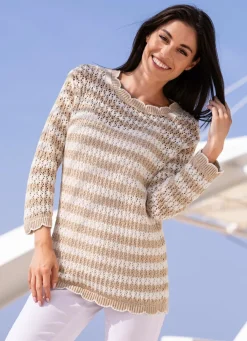 Hot BADER Pullover in Ringeldessin ECRU-BEIGE