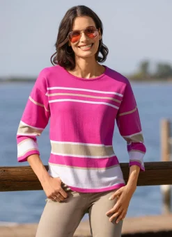 Clearance BADER Pullover in Ringelmuster PINK-WEISS-BEIGE