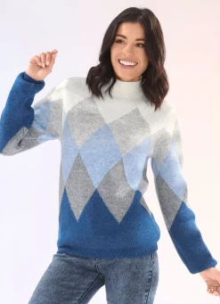 Online BADER Pullover in sehr flauschiger Qualität BLAU-GRAU-ECRU