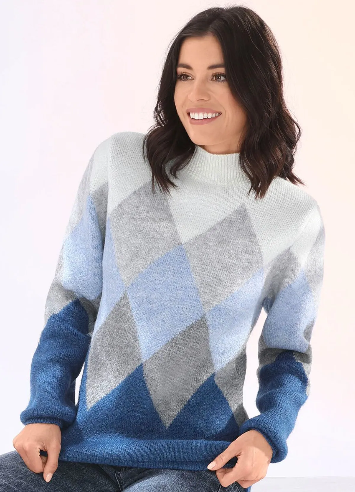 Online BADER Pullover in sehr flauschiger Qualität BLAU-GRAU-ECRU