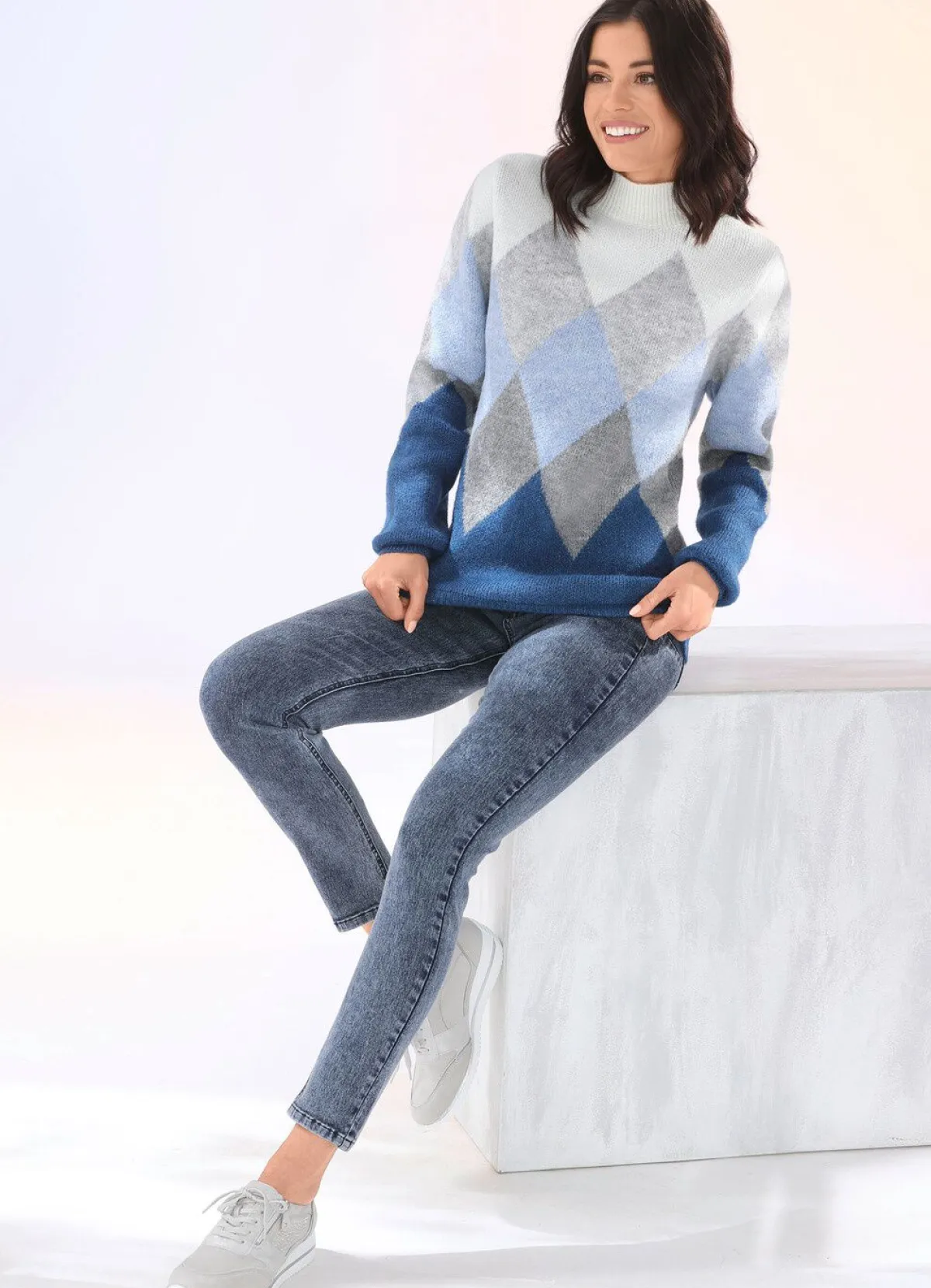 Online BADER Pullover in sehr flauschiger Qualität BLAU-GRAU-ECRU
