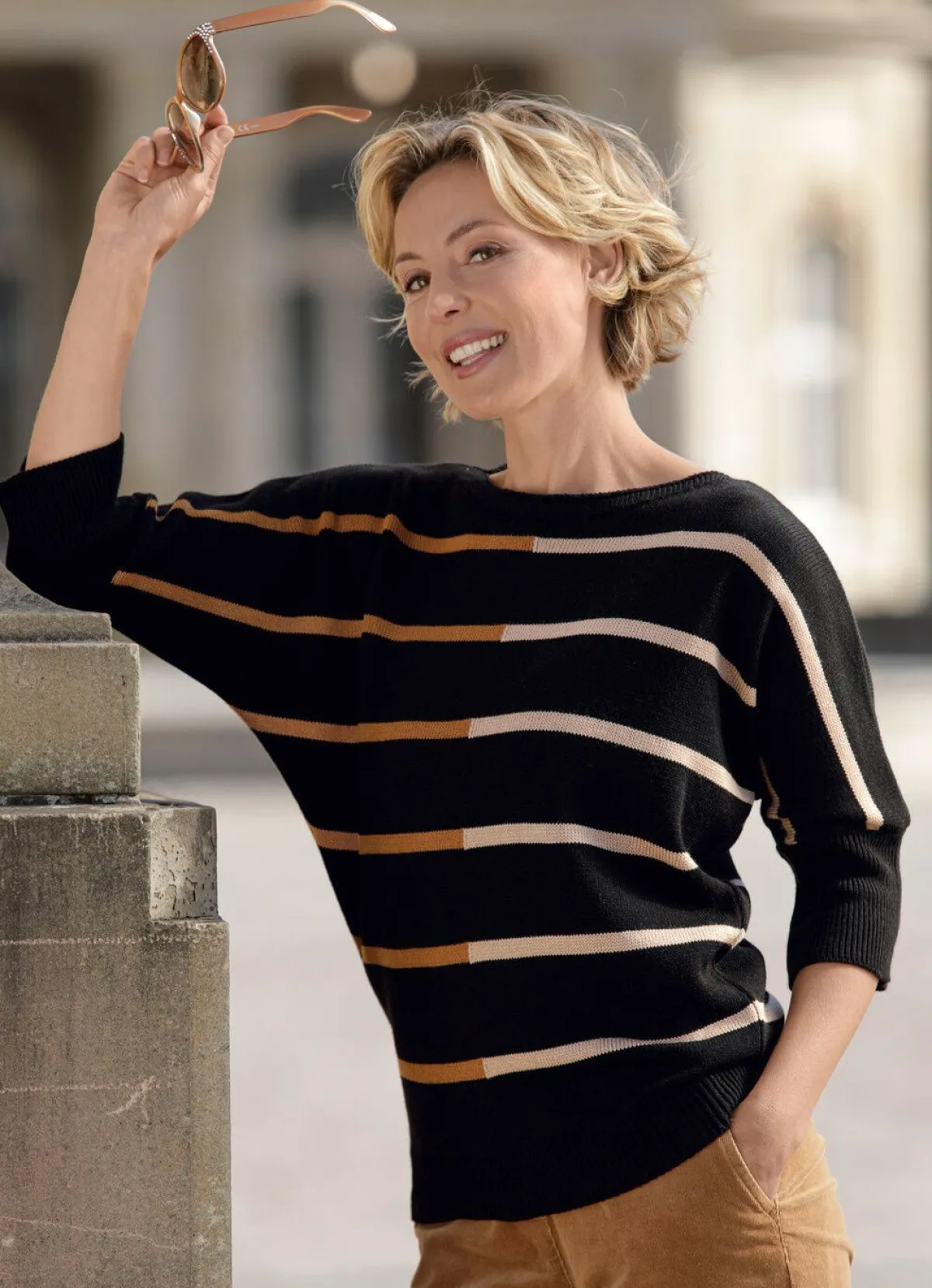 Sale BADER Pullover in Streifendessin SCHWARZ-CAMEL-KARAMELL