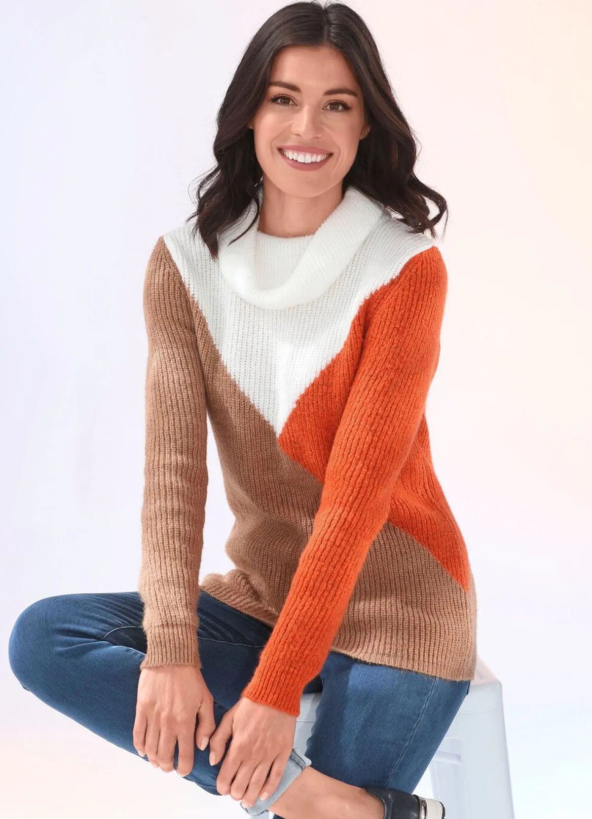Discount BADER Pullover in superflauschiger Qualität CAMEL-ORANGE-WOLLWEISS