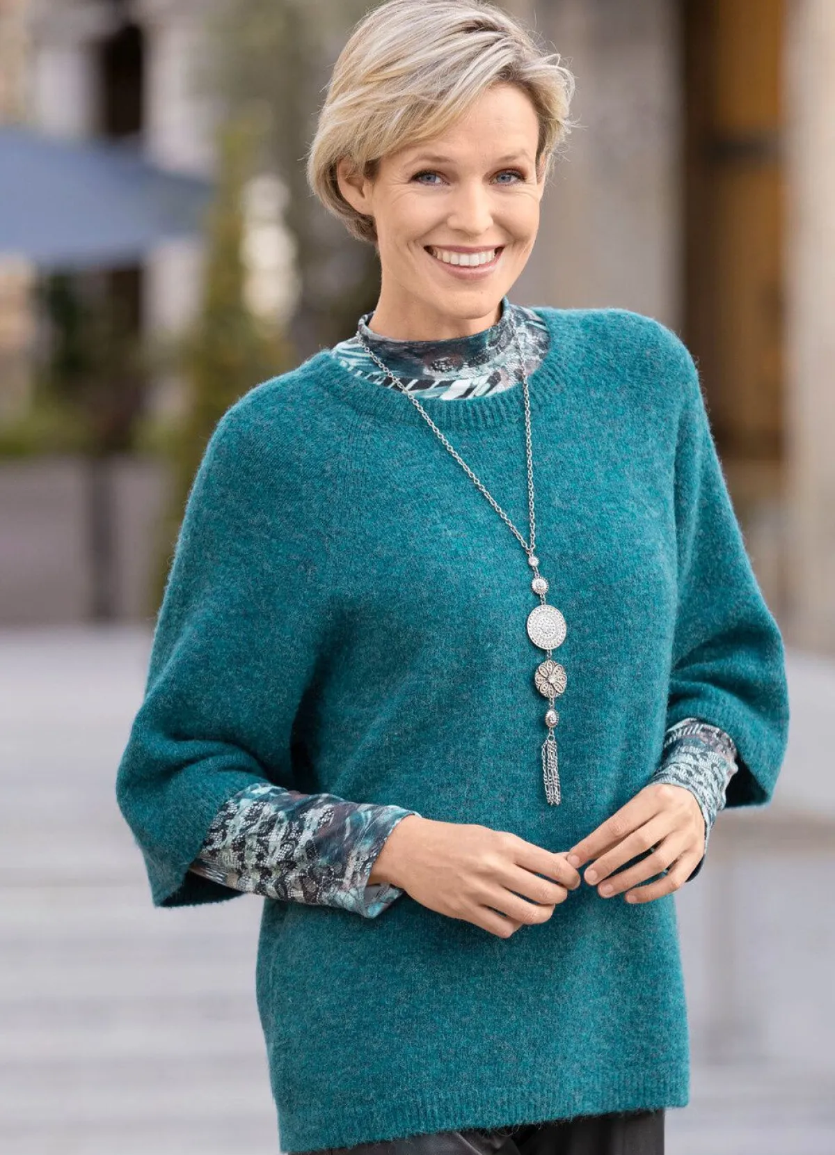 Online BADER Pullover in superflauschiger Qualität PETROL MELIERT