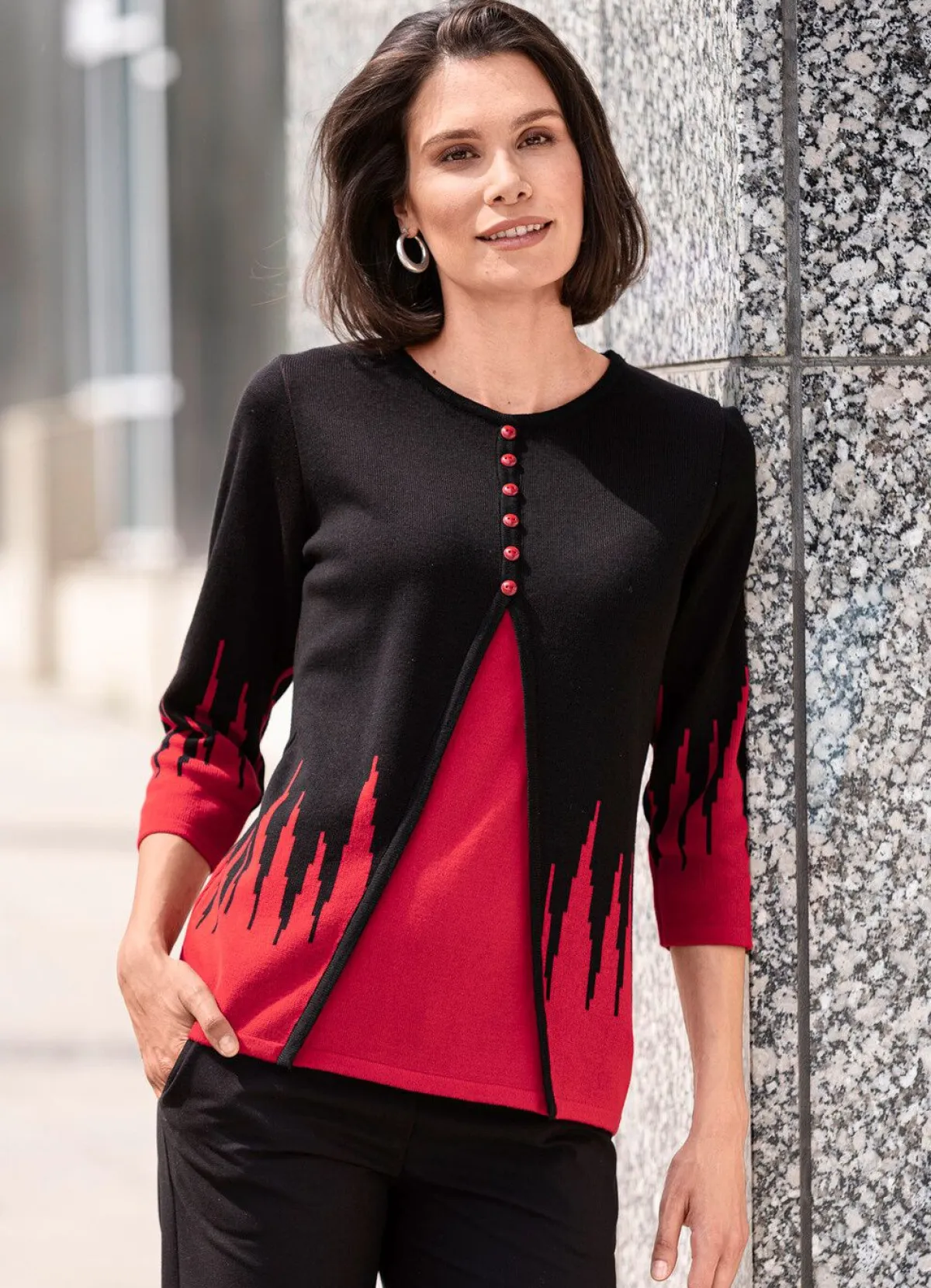 Discount BADER Pullover in Twinset-Optik SCHWARZ-ROT